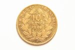 Francija, 10 franki, 1864 g., "Napoleons III", zelts, 900 prove, 3.2258 g, tīra zelta svars 2.9 g, F...