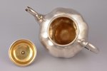 small teapot, silver, 84 standard, 491.5 g, gilding, 12 x 22.5 x 14 cm, by Carl Seipel, 1858, St. Pe...