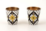 pair of beakers, silver, 916 standard, 77.6 g, cloisonne enamel, gilding, h 4.5 cm, Leningrad jewelr...