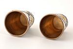 pair of beakers, silver, 916 standard, 77.6 g, cloisonne enamel, gilding, h 4.5 cm, Leningrad jewelr...