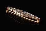 a brooch, gold, 14 К standard, 2.60 g., the item's dimensions 3.9 x 1.3 cm, sapphire...