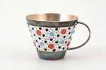 coffee pair, silver, 916 standard, total weight of items 116.3, cloisonne enamel, h (cup) 4 cm, Ø (s...