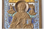 icon, Saint Nicholas the Wonderworker, copper alloy, 5(6?)-color enamel, Moscow, Russia, the border...