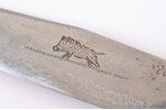 hunting knife, with engraved boar, metal, bone, total length 29 cm, blade length 16.6 cm, in leather...