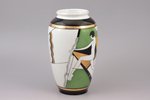 vase, Dance, Art-Deco, rare variant of decoration in green tone, porcelain, Burtnieks manufactory, s...