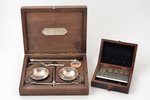jewelery - apothecary scale, P. Raasche, Riga, with set of weights and scoop, in two wooden cases, w...