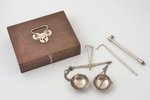 jewelery - apothecary scale, P. Raasche, Riga, with set of weights and scoop, in two wooden cases, w...