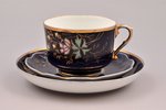 tējas trio, porcelāns, M.S. Kuzņecova rūpnīca, Krievijas impērija, 1891-1917 g., Ø (apakštasītes) 14...
