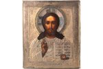 icon, Jesus Christ Pantocrator, board, painting, silver oklad, 84 standard, Moscow, Russia, 1895, 31...