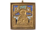 icon, Saint Nicholas the Wonderworker, copper alloy, 4-color enamel, Russia, 6.4 x 5.4 x 0.4 cm, 65....