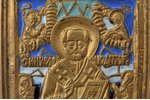 icon, Saint Nicholas the Wonderworker, copper alloy, 4-color enamel, Russia, 6.4 x 5.4 x 0.4 cm, 65....