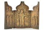 icon with foldable side flaps, Saint Nicholas of Mozhaysk, copper alloy, Russia, 12.6 x 16.7 x 0.6 c...
