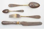 set, silver, set consisting of a table knife and fork, a soup spoon and a teaspoon, 84 standard, 189...