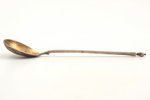 pair of spoons, silver, 84 standard, 42.3 g, engraving, gilding, 15.5 cm, by Nikolay Pavlov, 1908-19...