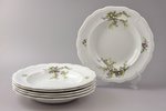 set of plates, 6 soup plates, faience, M.S. Kuznetsov manufactory, Russia, the border of the 19th an...