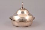 butter dish, silver, 925 standard, weight of silver items 176, glass, Ø 12 cm, h (with lid) 10 cm, L...