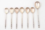 set of spoons 6+1 pcs., silver, 84 standard, total weight of items 108.35, niello enamel, engraving,...