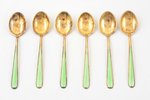 set of 6 spoons, silver, in a box, 925 standard, total weight of items 47.90, enamel, gilding, 9.5 c...