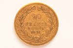 Франция, 20 франков, 1831 г., "Луи-Филипп I", золото, 900 проба, 6.45161 г, вес чистого золота 5.806...
