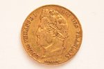 France, 20 francs, 1839, Louis Philippe I, gold, fineness 900, 6.45161 g, fine gold weight 5.806 g,...