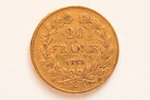 Франция, 20 франков, 1839 г., "Луи-Филипп I", золото, 900 проба, 6.45161 г, вес чистого золота 5.806...