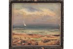 R. Strods, Seascape with a sailboat, carton, oil, 23.5 x 27 cm...