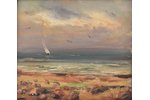 R. Strods, Seascape with a sailboat, carton, oil, 23.5 x 27 cm...