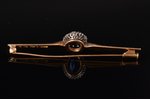 a brooch, gold, 585 standard, 4.90 g., the item's dimensions 6 x 1.3 cm, diamonds, sapphire, 1955, F...