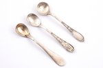 spoon for salt, silver, 3 pcs., 875 standard, total weight of items 11.4 g, 6.5 cm, the 30ties of 20...