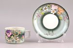 tējas pāris, porcelāns, M.S. Kuzņecova rūpnīca, roku gleznojums, Rīga (Latvija), Krievijas impērija,...
