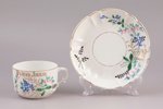 tea pair, porcelain, M.S. Kuznetsov manufactory, hand-painted, Riga (Latvia), Russia, the beginning...