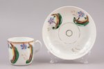 tējas pāris, porcelāns, roku gleznojums, I. E. Kuzņecova fabrika, Krievijas impērija, 1892-1913 g.,...