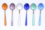 set of 6 coffee spoons, silver, 916H standard, total weight of items 72.20 g, enamel, gilding, 9.9 c...