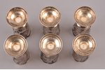 set of 6 small glasses, silver, with glass, 925 standard, silver weight 40.55 g, engraving, 7.4 cm,...