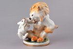 figurine, Lion and rabbit, porcelain, USSR, LFZ - Lomonosov porcelain factory, molder - B.Y. Vorobye...