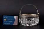 sugar-bowl, silver, 875 standard, cut-glass (crystal), Ø 11.3 cm, h (with handle) 12 cm, the 20ties...