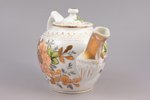 teapot, gold plated, porcelain, M.S. Kuznetsov manufactory, hand-painted, Riga (Latvia), Russia, the...