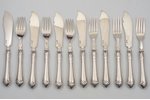 set of 6 forks and 6 knives, silver, 833 standard, 510.3 g, 18.8 / 21 cm, the 1st half of the 20th c...