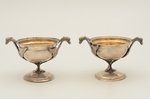 pair of saltcellars, silver, 84 standard, 155.3 (79.1 / 76.2) g, gilding, h 7 cm, the beginning of t...