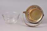 sugar-bowl, silver, with glass, 830 standard, silver weight 71.95 g, Ø 10.3 cm, h (with handle) 14.3...
