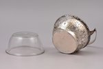 sugar-bowl, silver, with glass, 830 standard, silver weight 71.95 g, Ø 10.3 cm, h (with handle) 14.3...