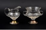 set, sugar-bowl, cream jug, silver, 830 standard, cut-glass (crystal), h 8.4 / 9.4 cm, 1962, Helsink...