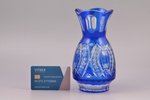 vase, Iļģuciems glass factory, blue glass, Latvia, the 30ties of 20th cent., h 17.7 cm, traces of ev...