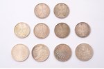 set of 10 coins: 5 marks, 10 marks, 1951-1972, D, J, G, F, silver, Germany, Ø 29 / 32.5 mm...