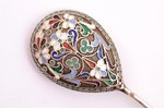 spoon, silver, 84 standard, 21.65 g, cloisonne enamel, 14 cm, 1880-1890, Moscow, Russia, defect of e...