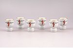 set of 6 little glass, "High Voltage", porcelain, M.S. Kuznetsov manufactory, Riga (Latvia), 1937-19...