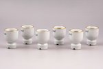 set of 6 little glass, "High Voltage", porcelain, M.S. Kuznetsov manufactory, Riga (Latvia), 1937-19...
