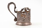 tea glass-holder, silver, "Elephants", 875 standard, 128.40 g, h (with handle) 11 cm, Ø (inside) 6.7...