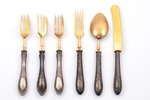 set of 6 flatware items, silver, 875 standard, total weight of items 156.85 g, gilding, metal, 15.3...