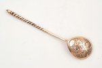 set of 9 teaspoons, silver, 84 standard, total weight of items 141.30 g, engraving, gilding, 12.5 cm...